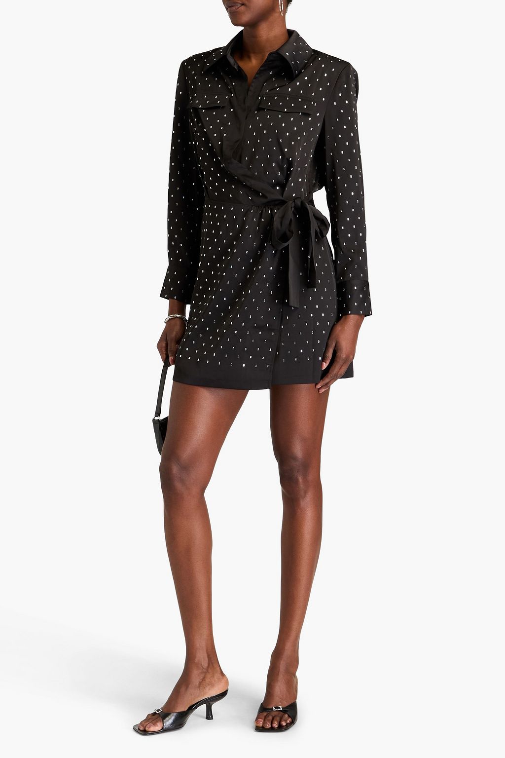 MAJE Crystal-embellished satin mini wrap dress