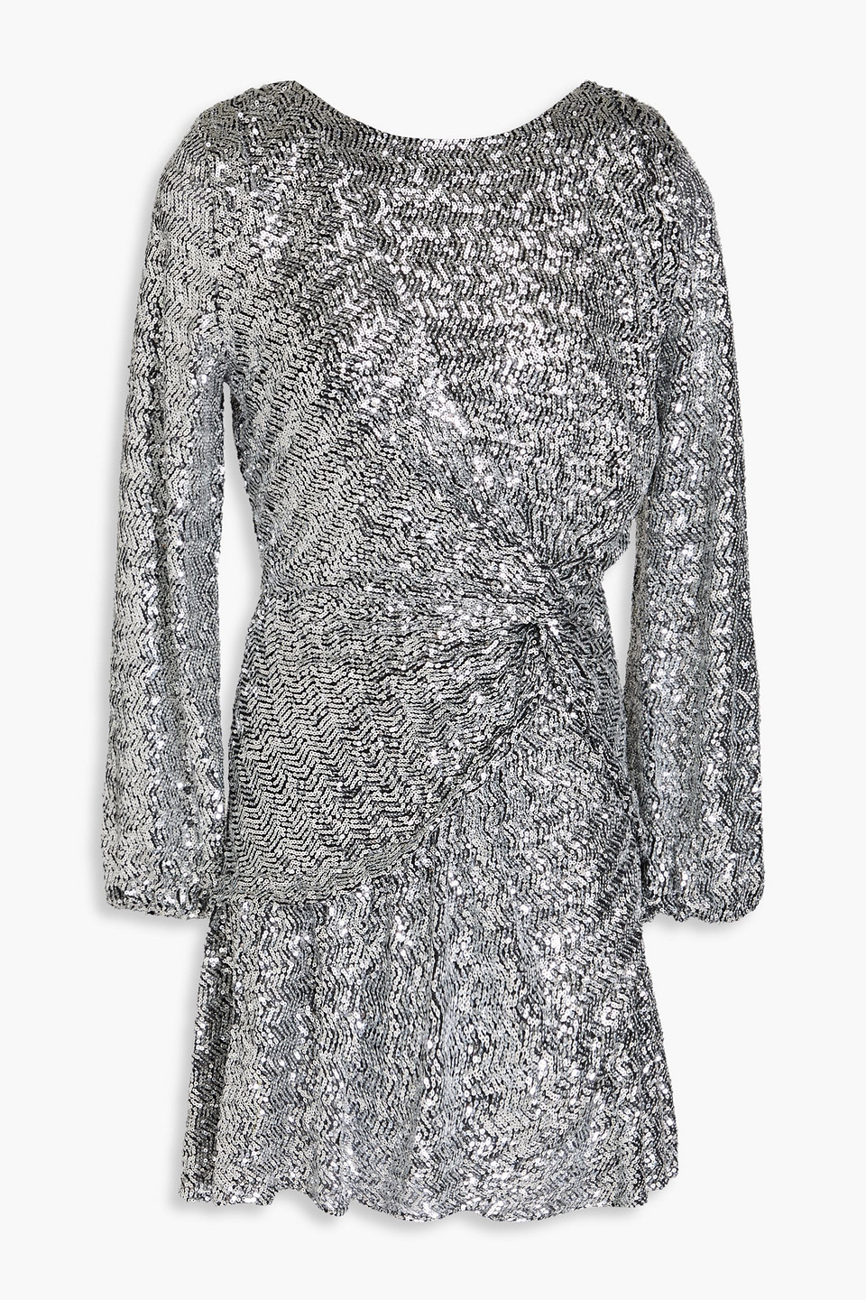 Maje Wrap-effect Sequined Stretch-tulle Mini Dress In Metallic