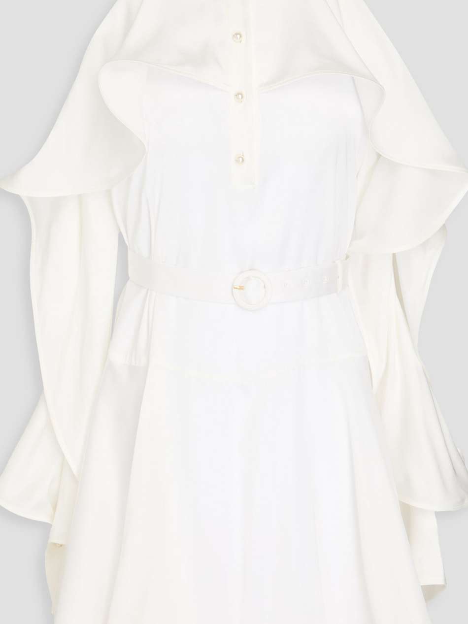 cold-shoulder belted ruffled satin mini dress