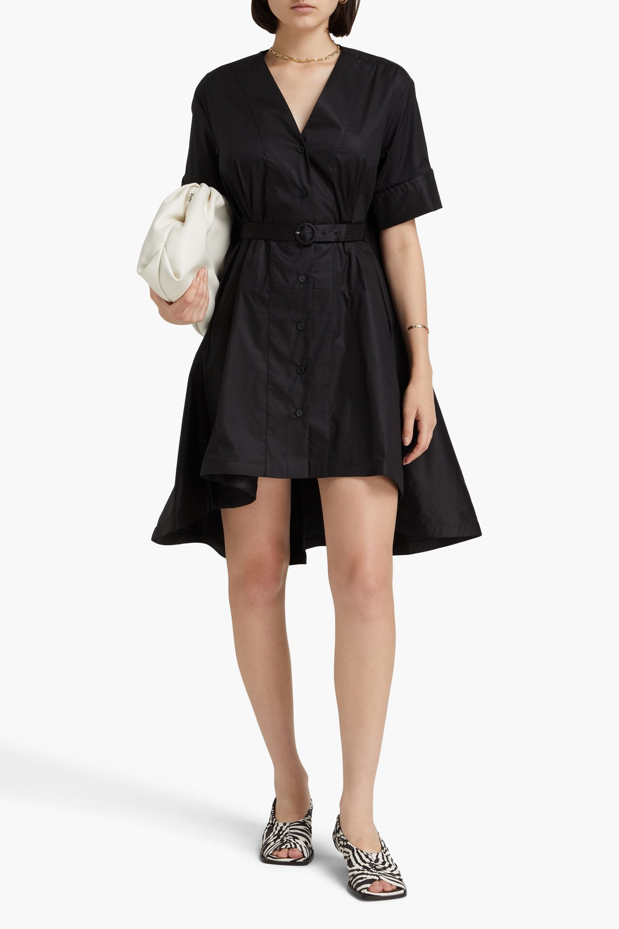 PALMER//HARDING Belted stretch-cotton poplin mini dress
