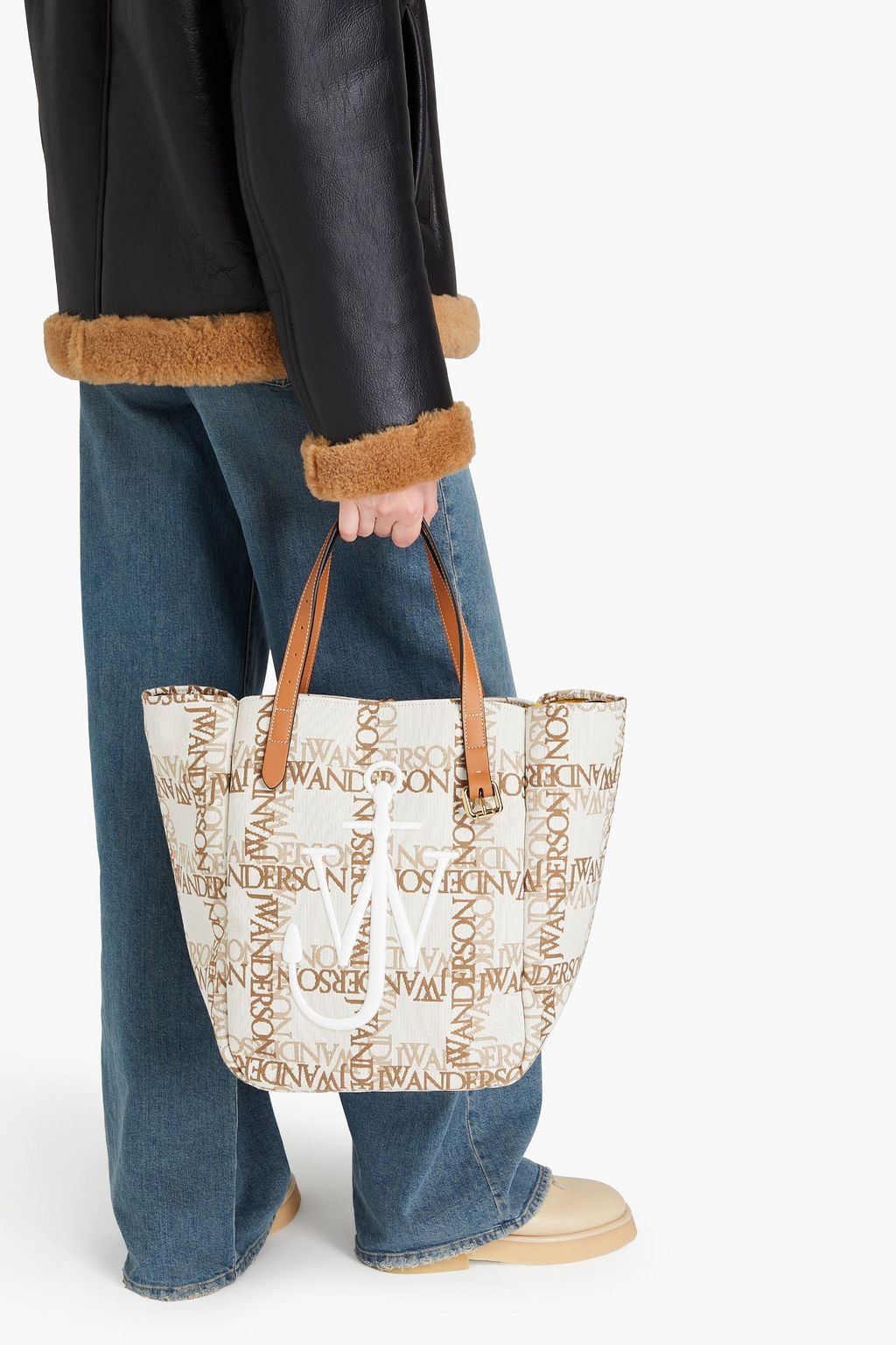 JW ANDERSON Embroidered leather-trimmed jacquard tote
