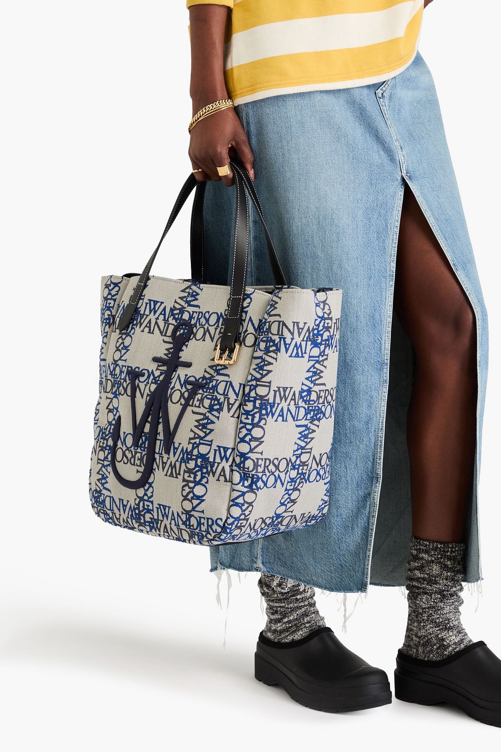 JW ANDERSON Embroidered leather-trimmed jacquard tote