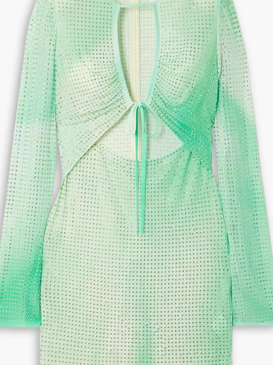 cutout crystal-embellished stretch-mesh and jersey mini dress