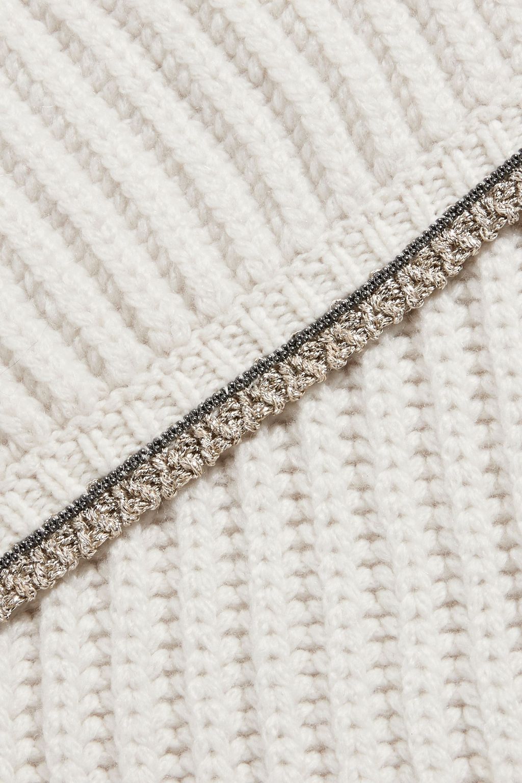 BRUNELLO CUCINELLI Bead-embellished ribbed cashmere scarf