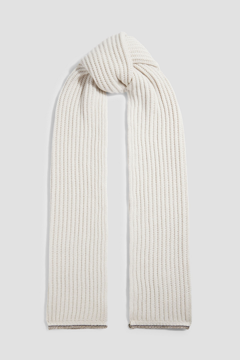 Bead-embellished ribbed cashmere scarf