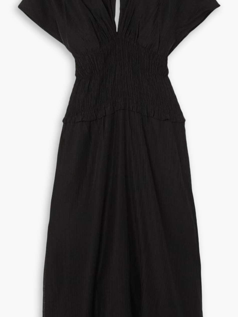 shirred tencel™ lyocell-blend crepon midi dress