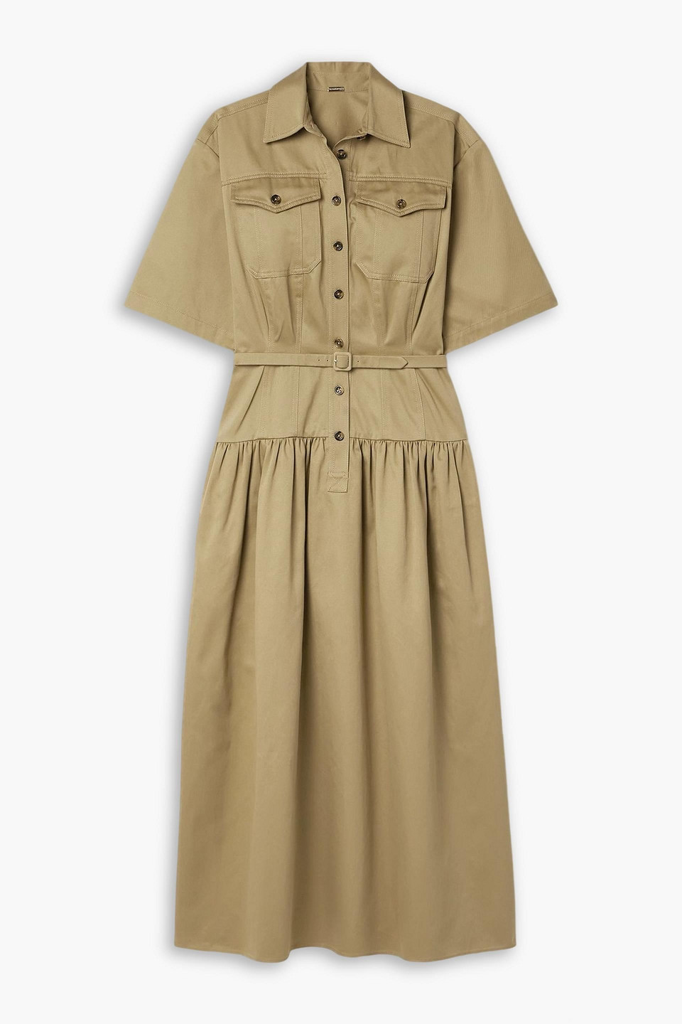 adam lippes - edie belted cotton-twill midi shirt dress - neutral - us 2