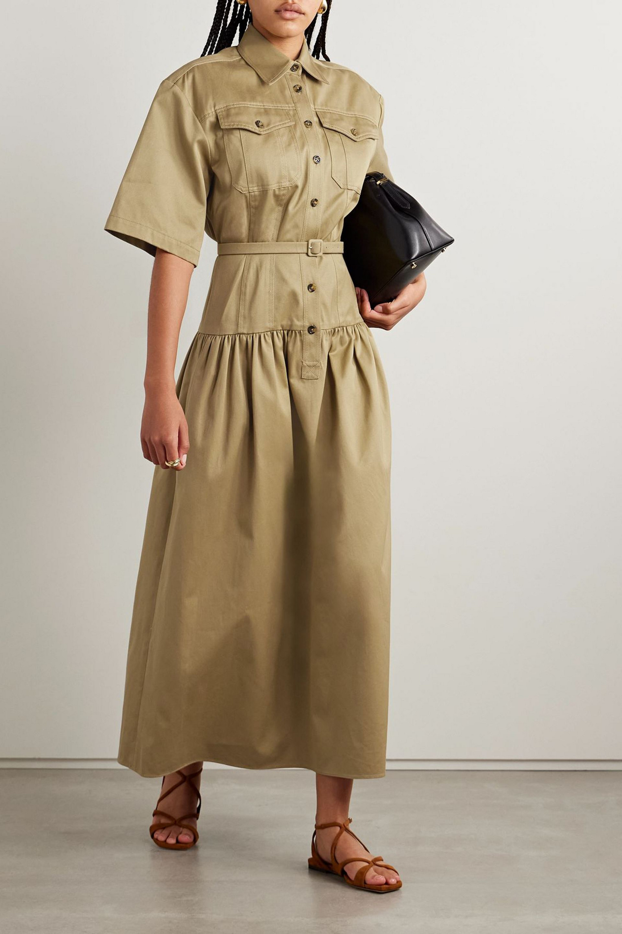 Adam Lippes Edie belted cotton-twill midi shirt dress