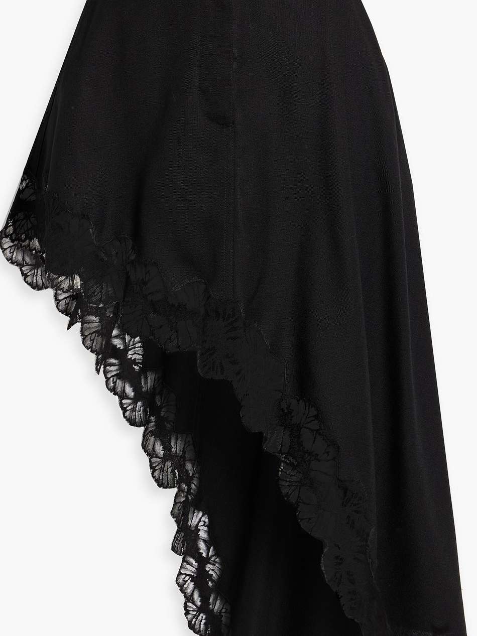 asymmetric lace-trimmed grain de poudre midi skirt