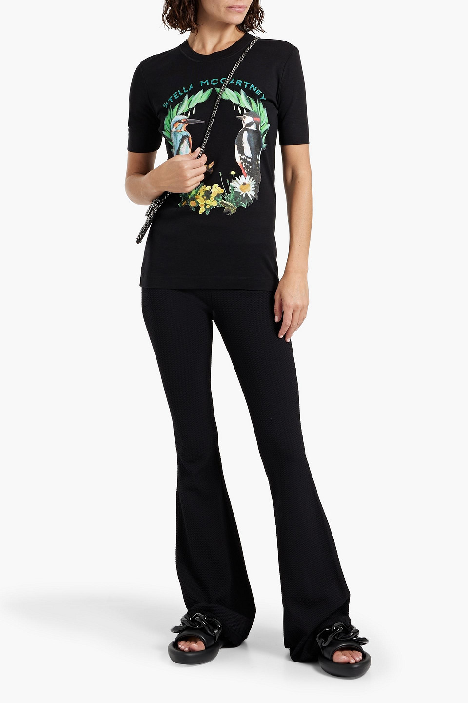 Stella Mccartney Compact Knit Technical Flared Pants In Black