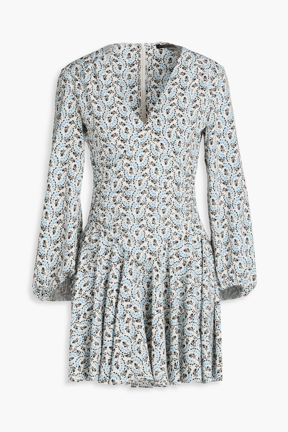 Maje Ruched Shirred Floral-print Crepe Mini Dress In White