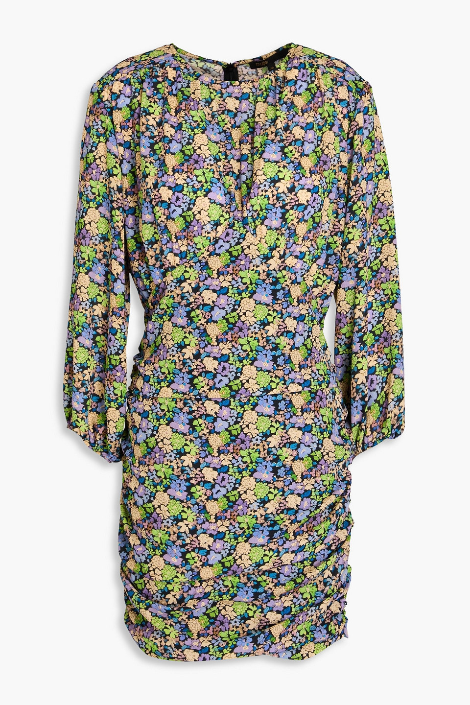 Maje Shirred Floral-print Crepe Mini Dress In Bunt