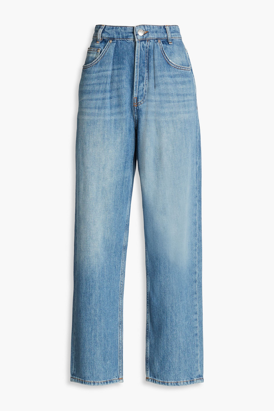 Pleated high-rise tapered jeans