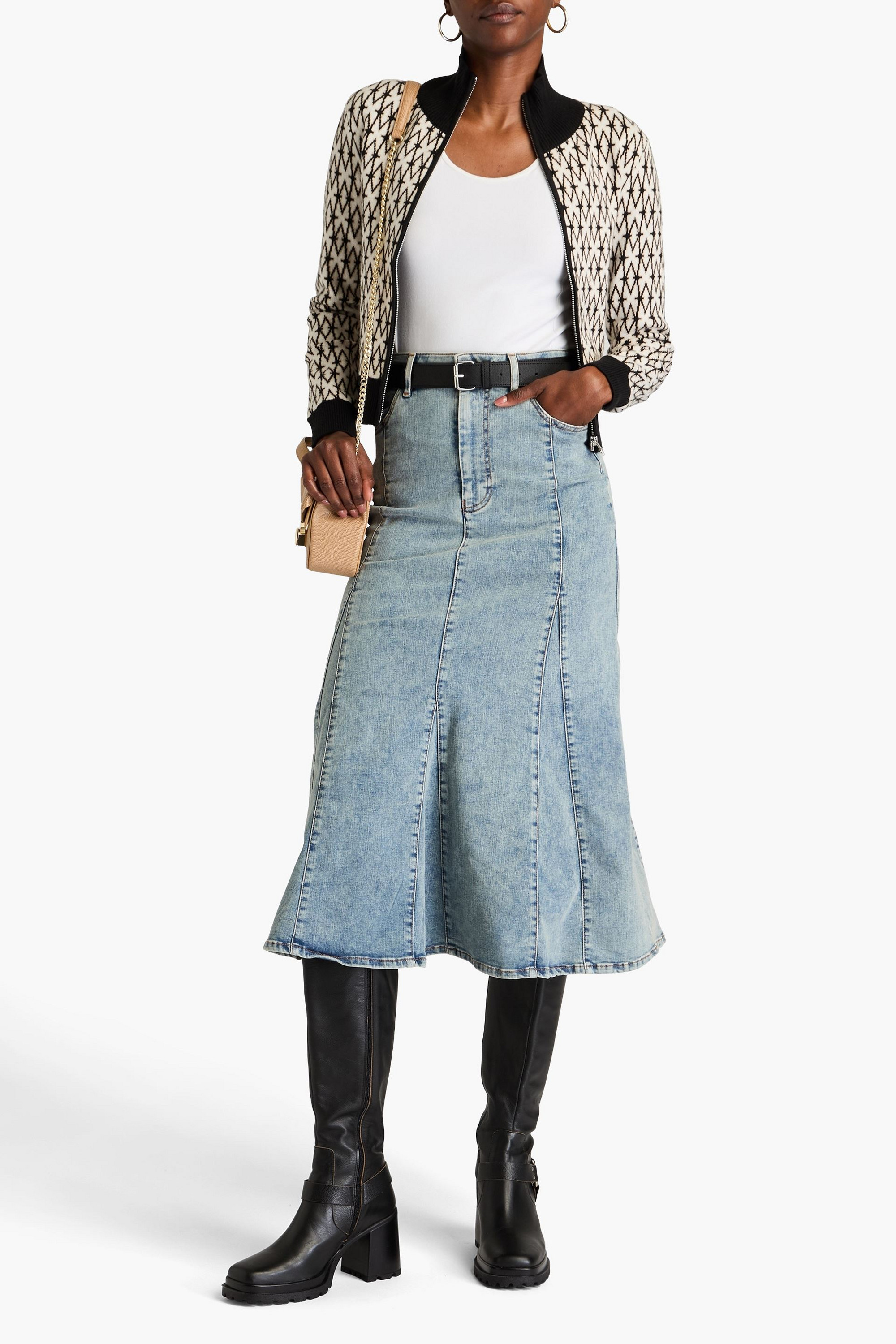 MAJE Denim midi skirt