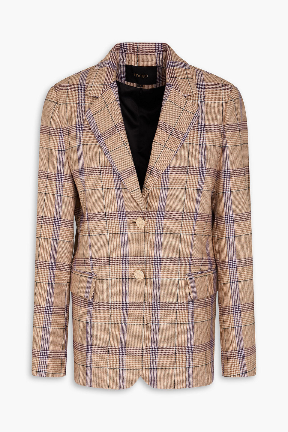 Maje Blazer Aus Tweed Mit Glencheck-muster In Sandfarben