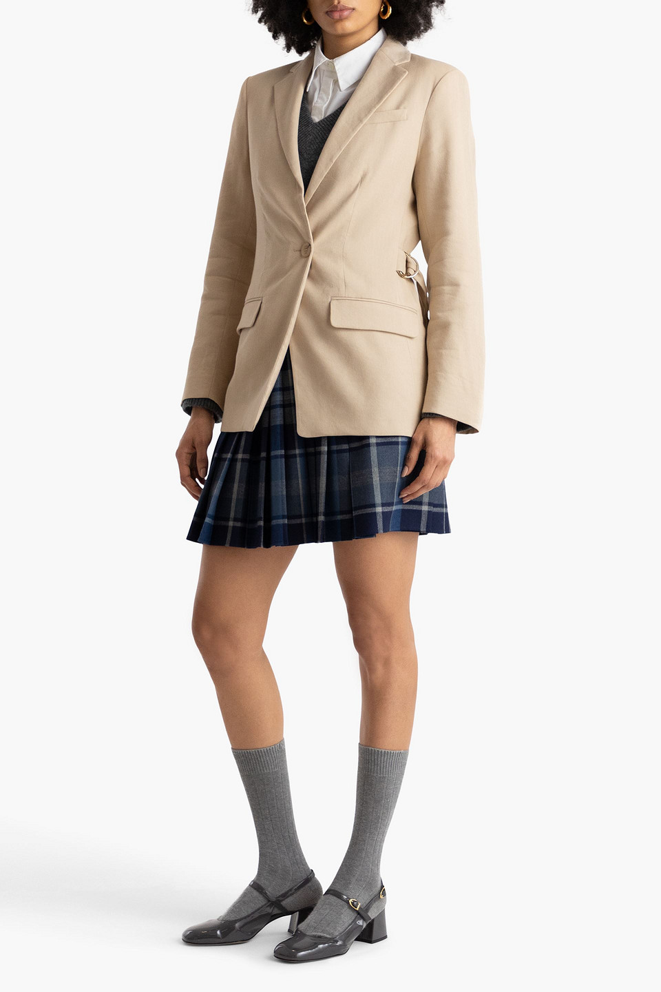 Maje Single-breasted Twill Blazer In Beige