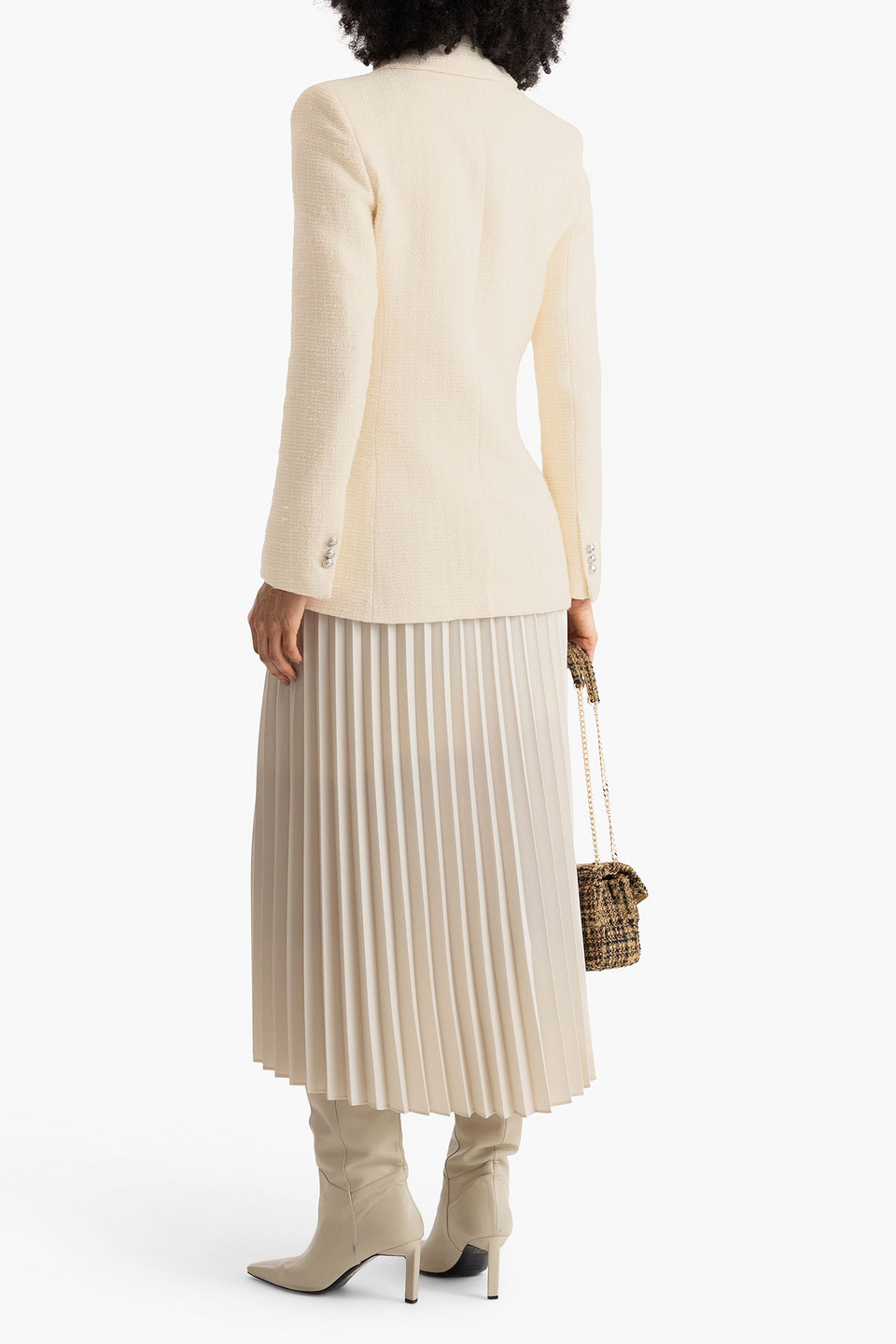 MAJE DOUBLE-BREASTED COTTON-BLEND TWEED BLAZER
