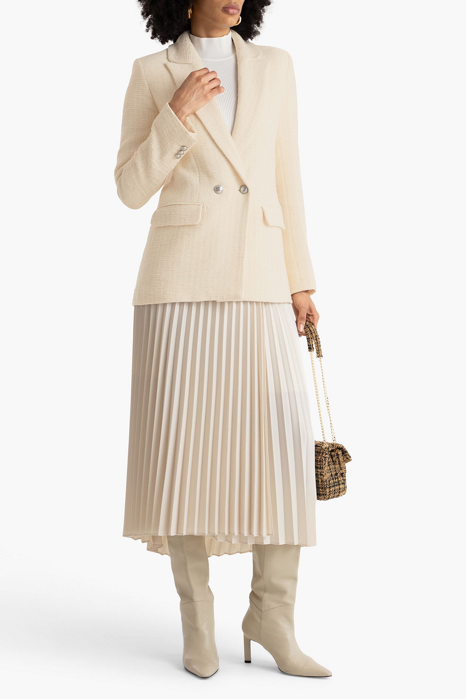 MAJE DOUBLE-BREASTED COTTON-BLEND TWEED BLAZER