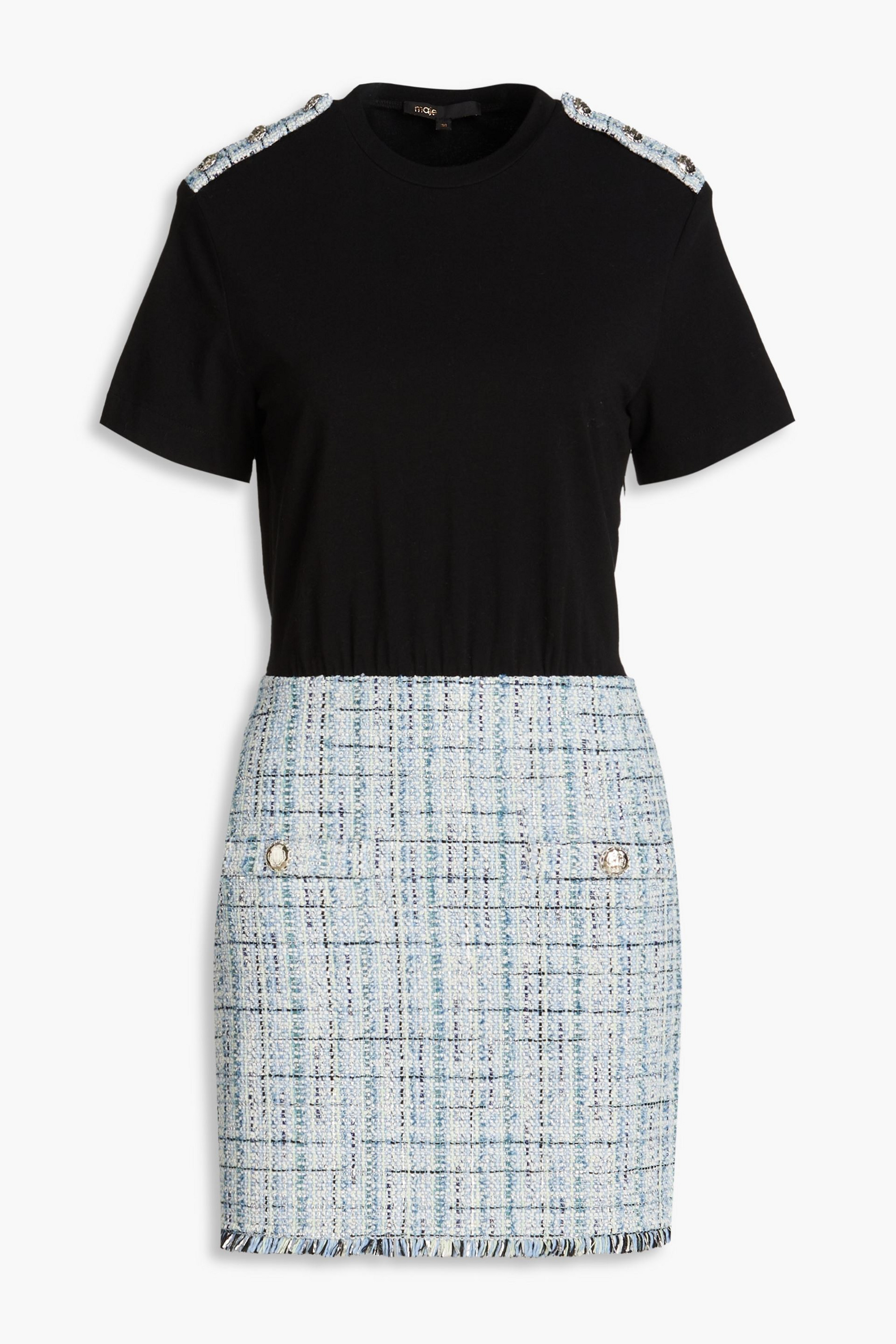 MAJE Cotton-blend jersey and tweed mini dress thumbnail