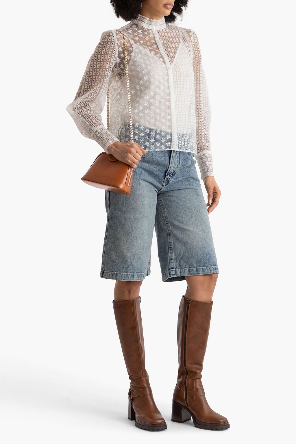 MAJE Embroidered cotton-blend organza shirt
