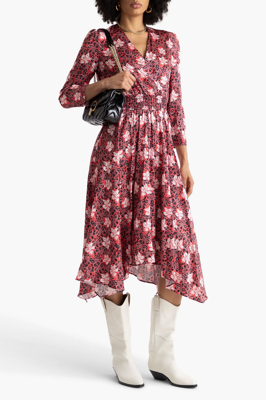 MAJE Wrap-effect floral-print satin midi dress