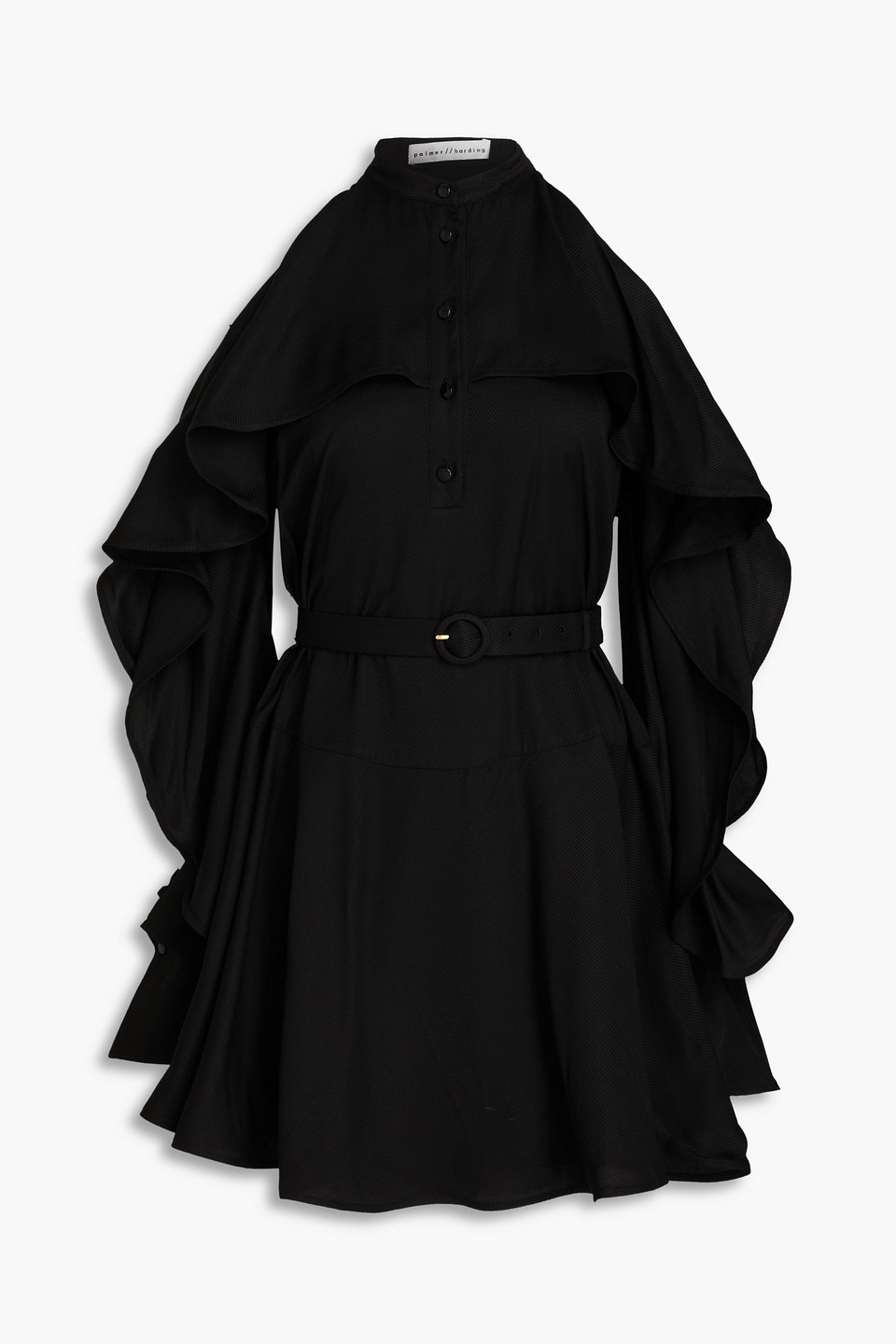 Palmer Harding Cold-shoulder Ruffled Satin-twill Mini Dress In Black