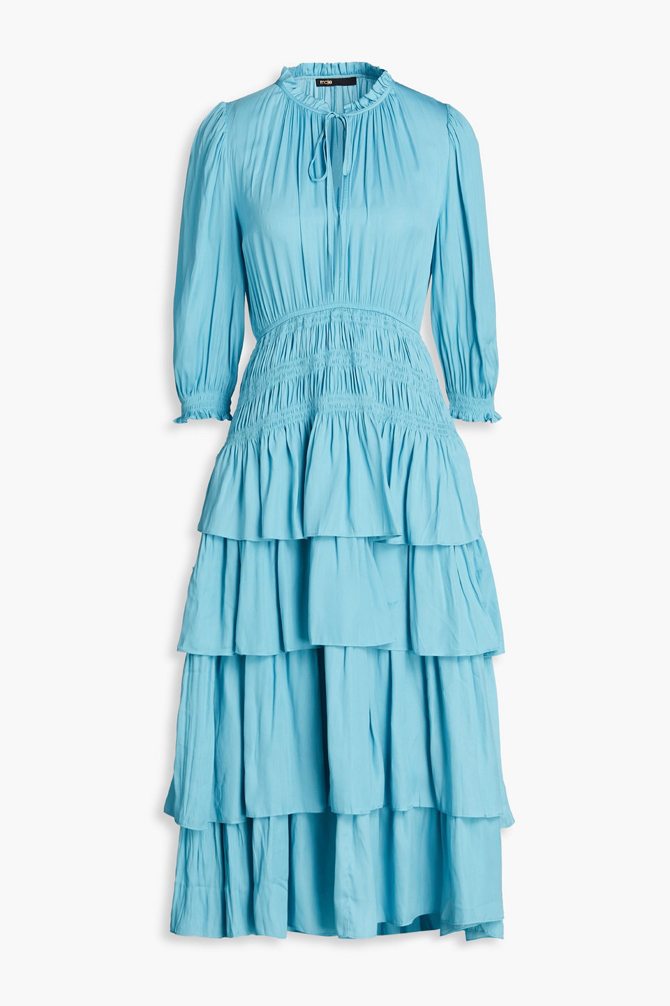 Tiered satin-crepe midi dress