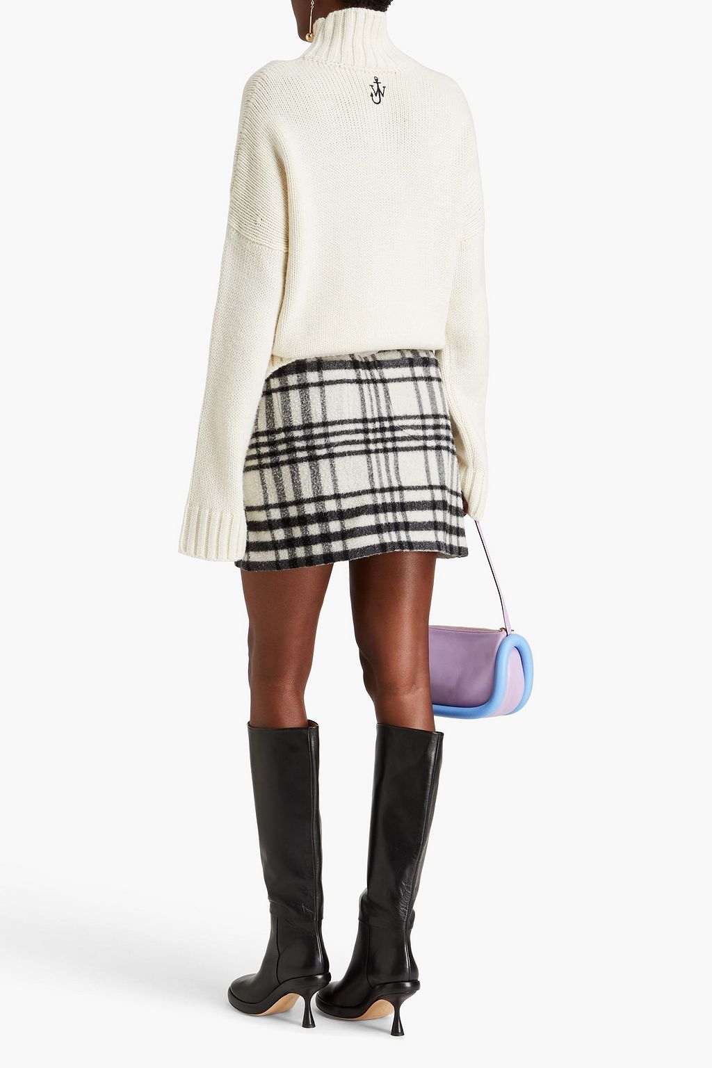 JW ANDERSON Checked wool-blend flannel mini wrap skirt