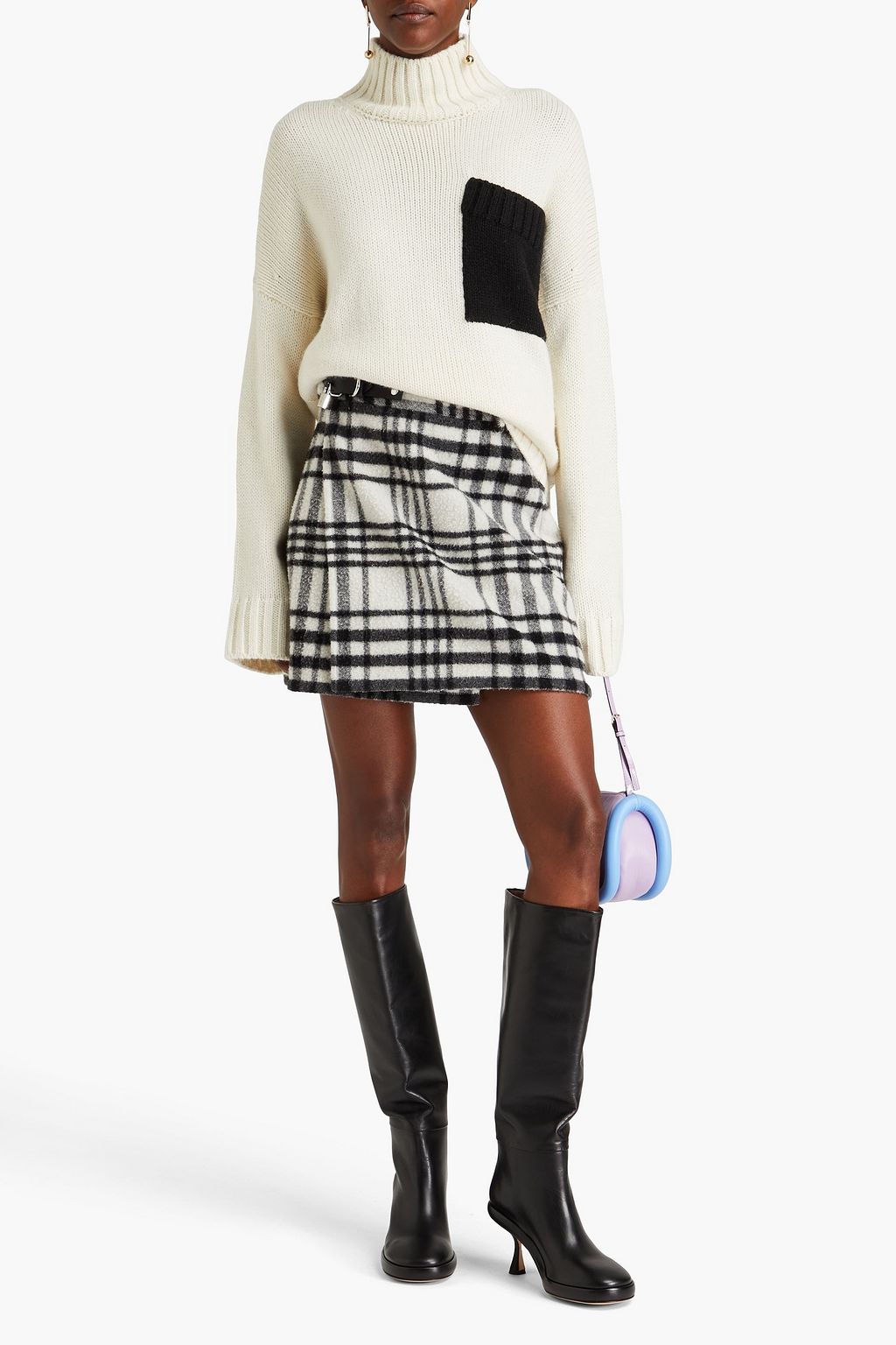 JW ANDERSON Checked wool-blend flannel mini wrap skirt