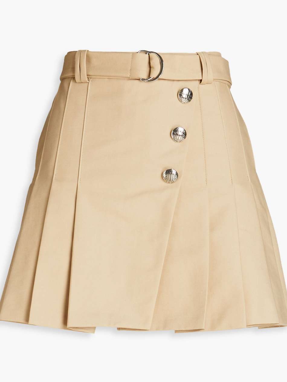 belted pleated cotton mini skirt