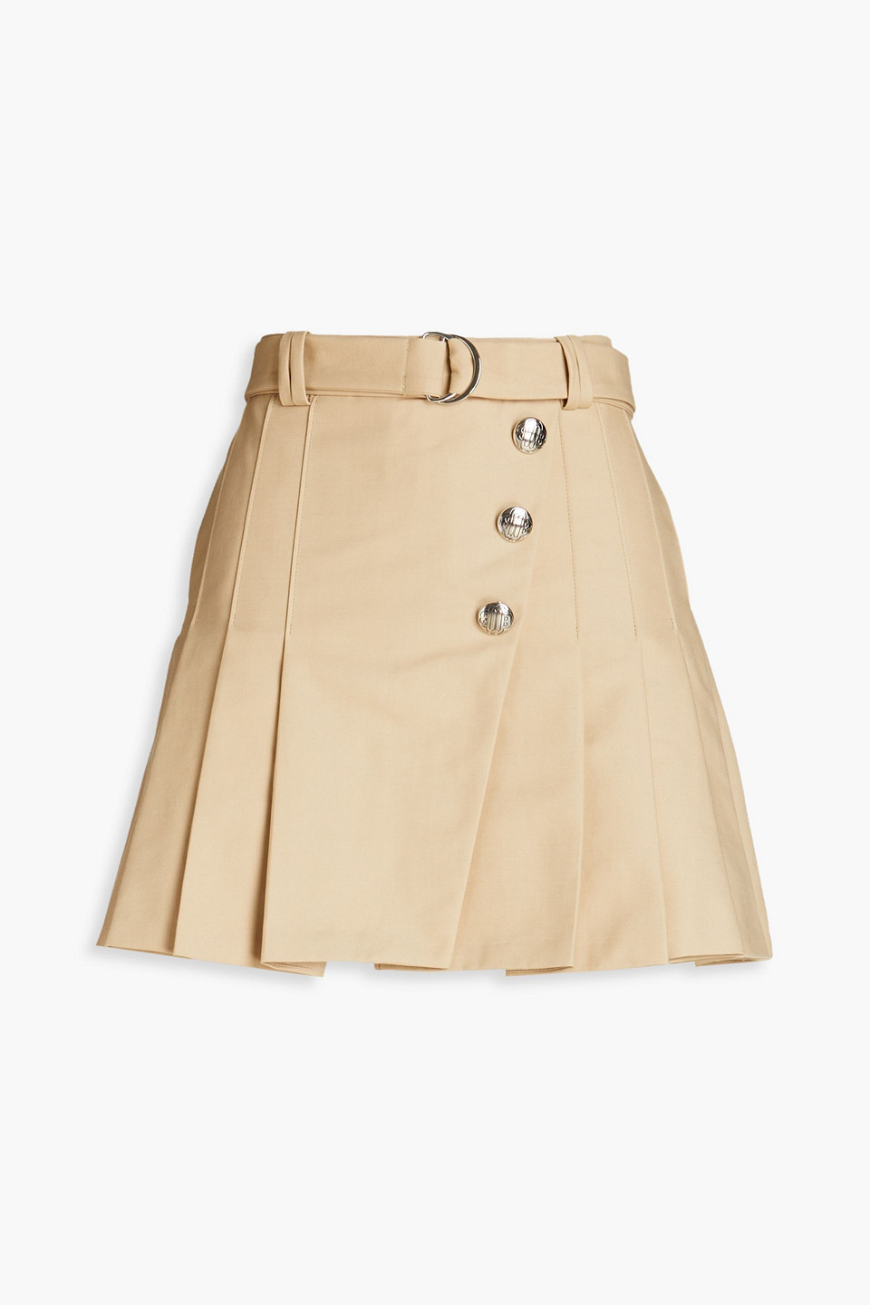 Belted pleated cotton mini skirt