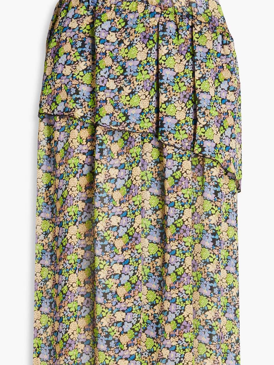 tiered floral-print crepe de chine midi skirt