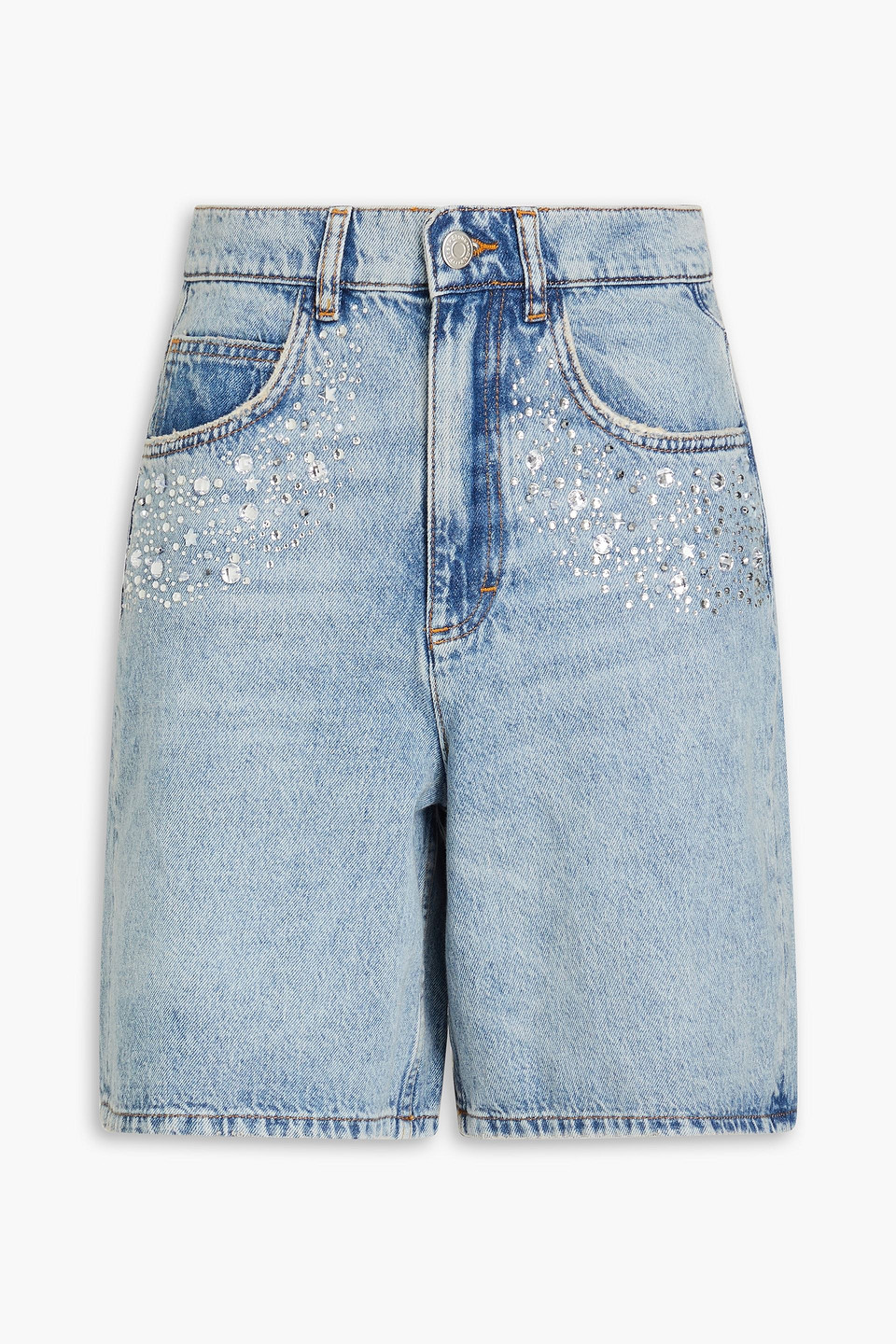 Crystal-embellished denim shorts