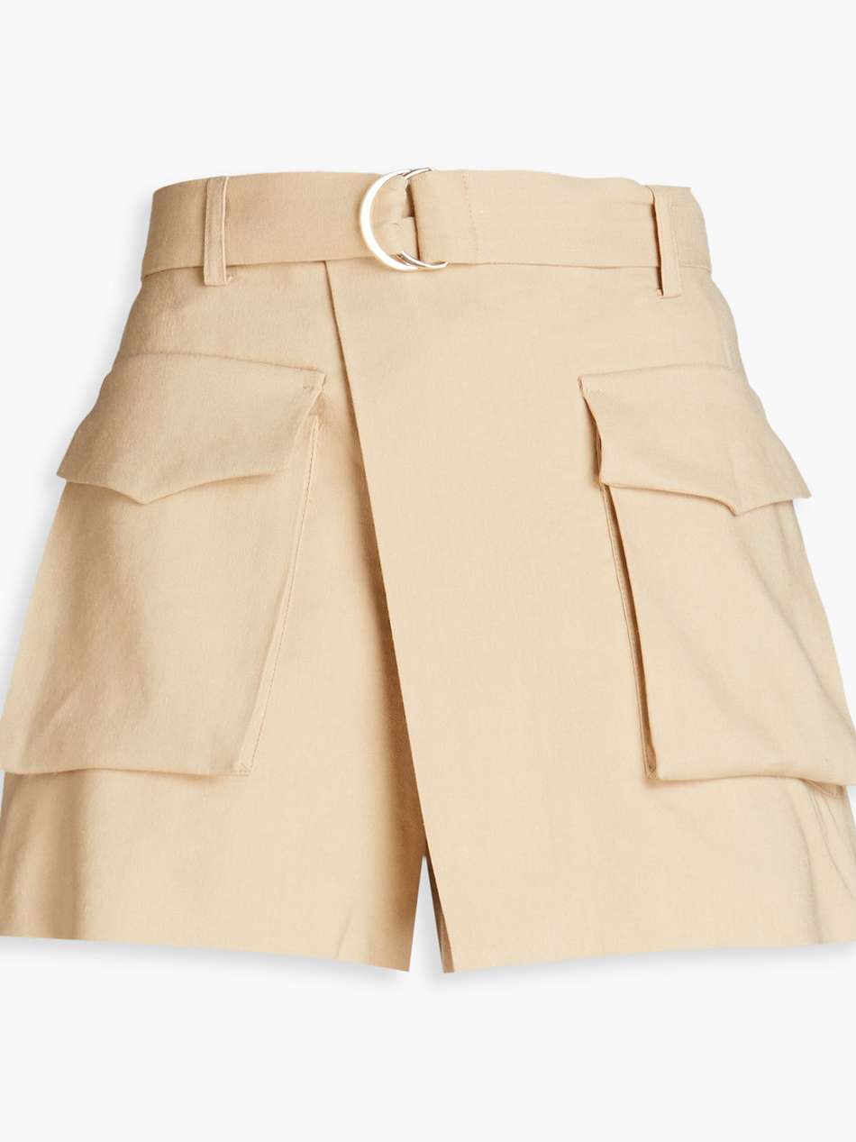 belted wrap-effect linen-blend shorts