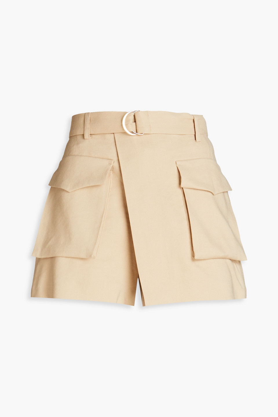 Maje Belted Wrap-effect Linen Shorts In Beige