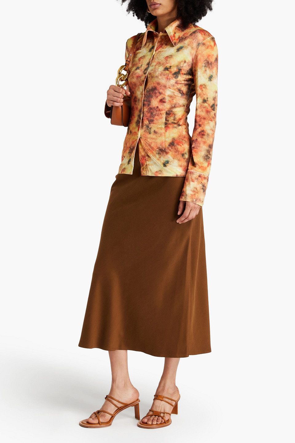 Nanushka Annick Abstract-print Stretch-velvet Shirt In Pastel Yellow