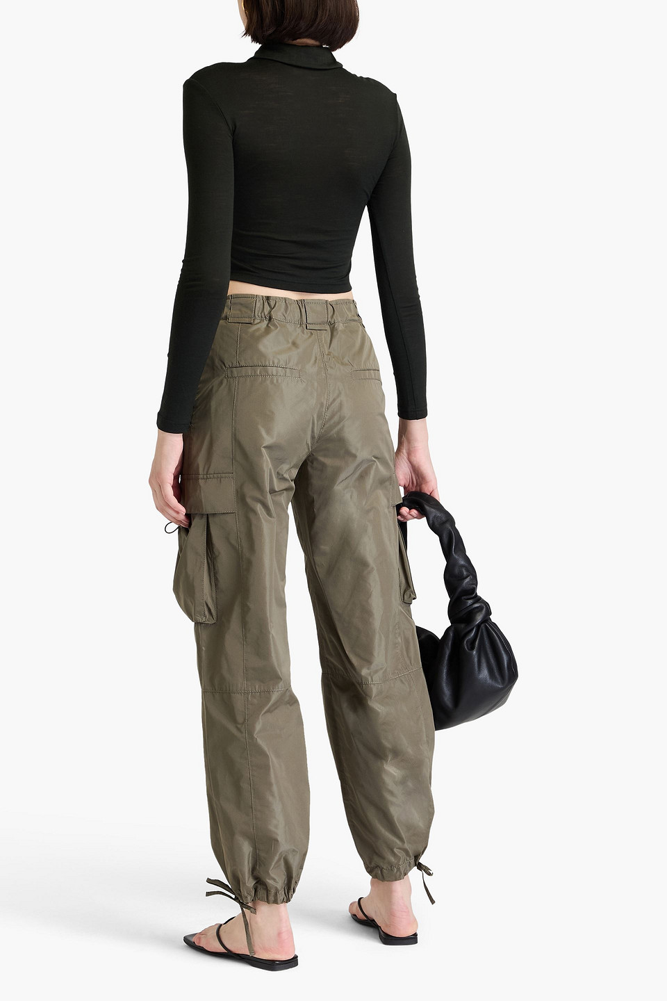 Nanushka Cropped Wool-jersey Half-zip Top In Forest Green