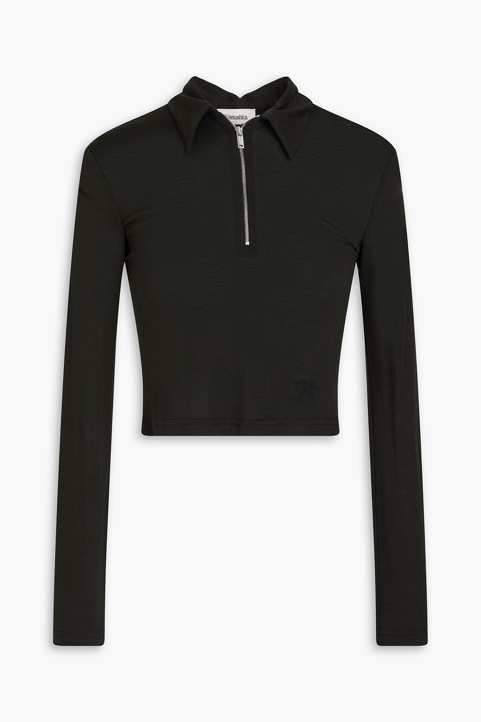 Nanushka Cropped Wool-jersey Half-zip Top In Forest Green
