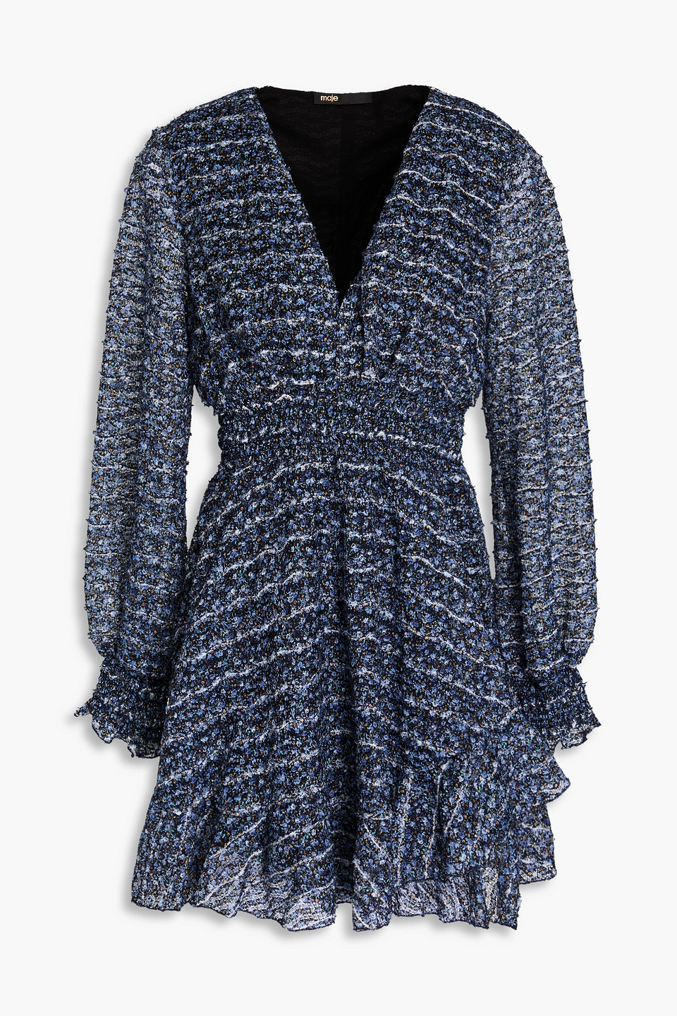 Maje Pleated Lace Mini Dress In Blue