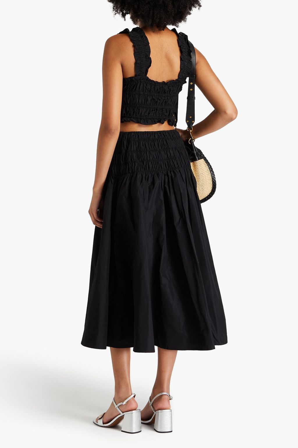 MAJE Cropped shirred taffeta top