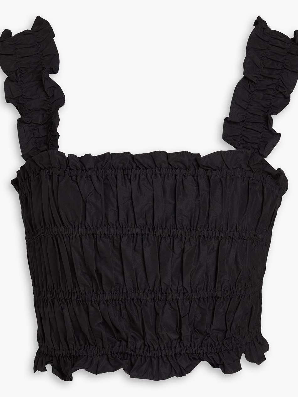 cropped shirred taffeta top