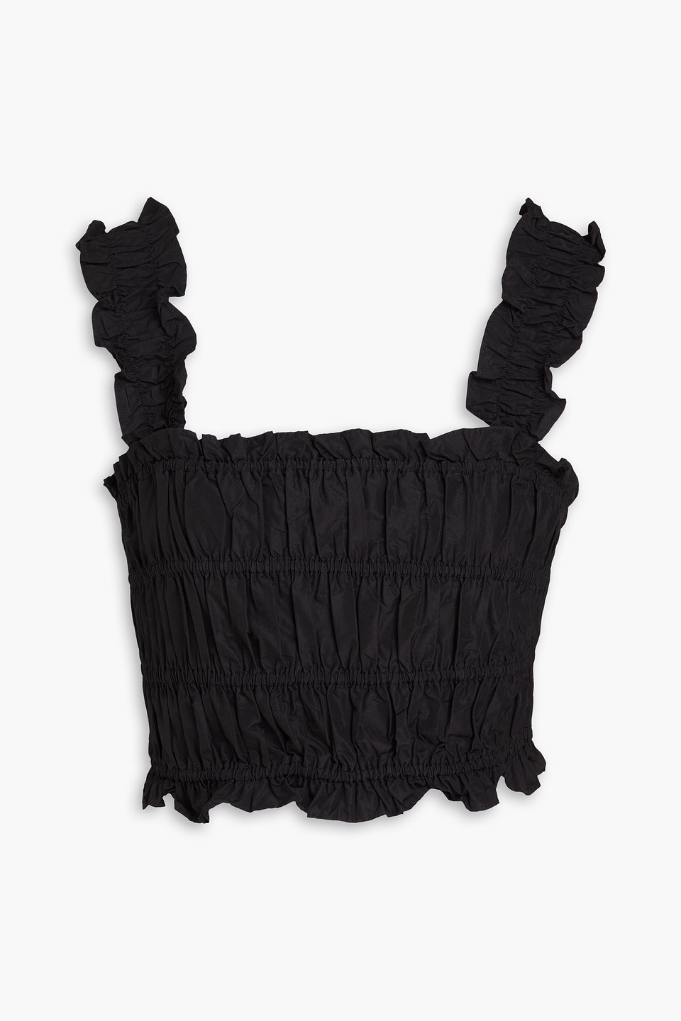 Maje Cropped Shirred Taffeta Top In Schwarz