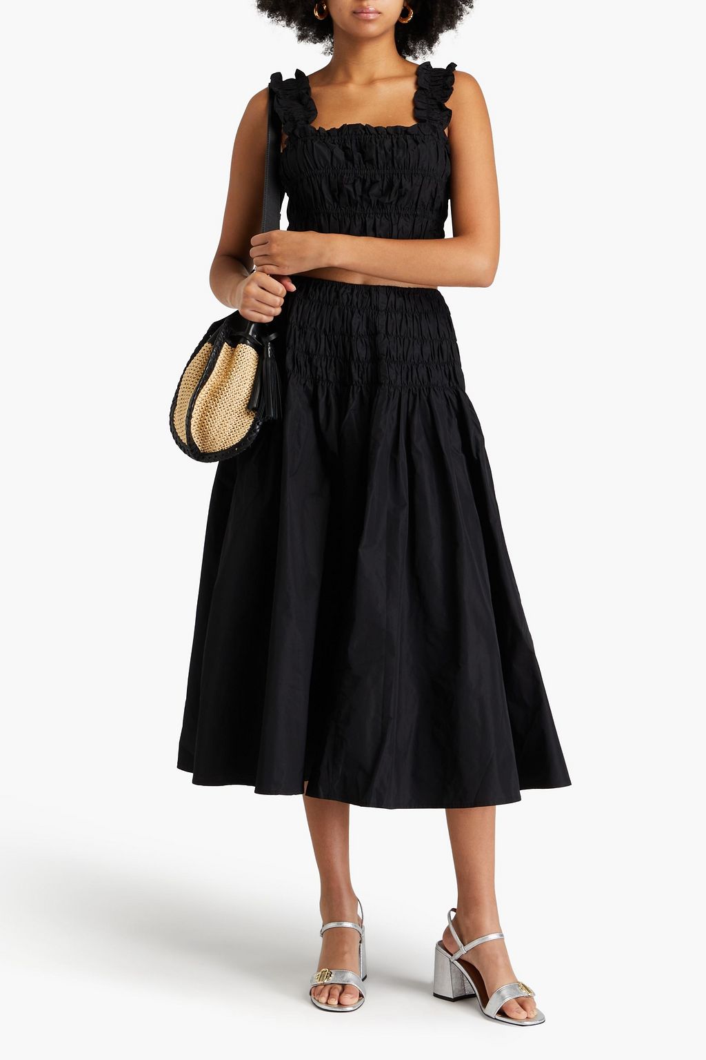 MAJE Cropped shirred taffeta top