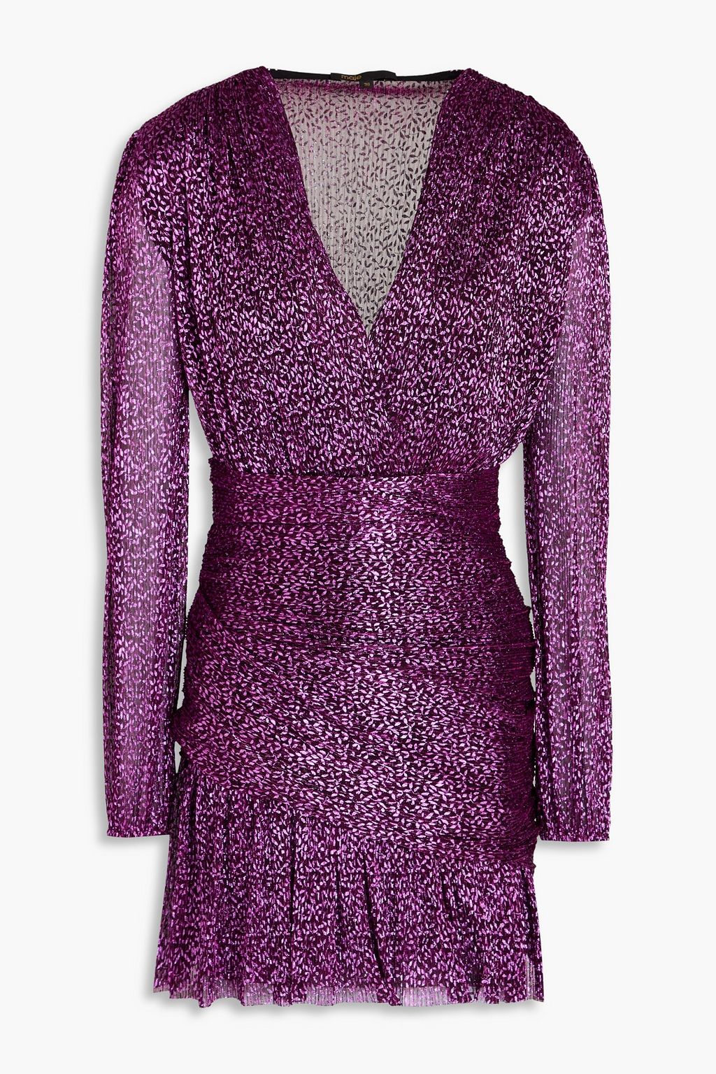 MAJE Ruched metallic printed mini dress THE OUTNET