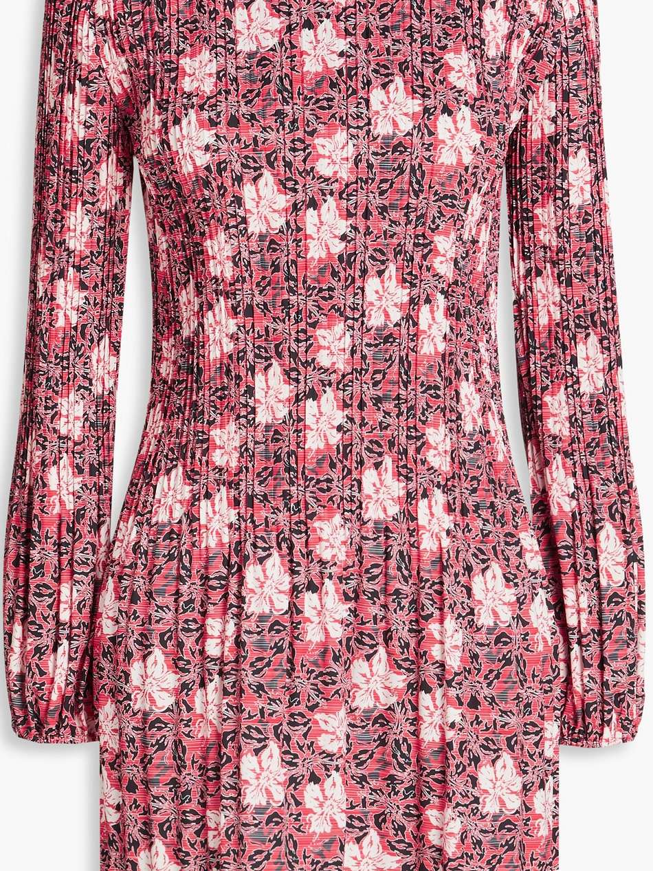 floral-print plissé-crepe mini dress