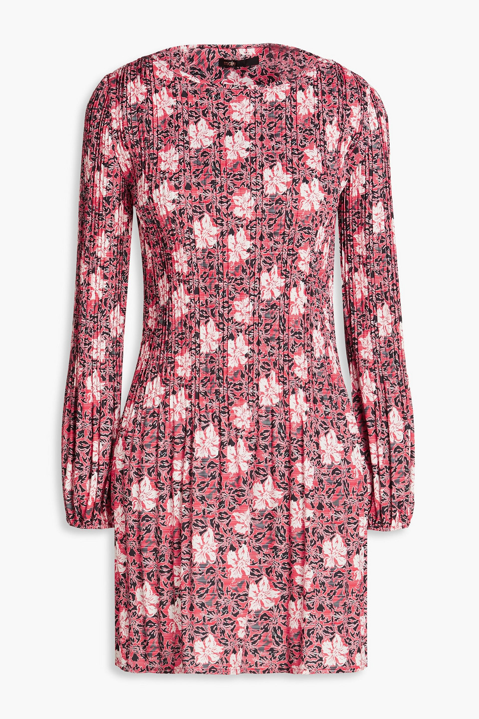 Maje Minikleid Aus Plissiertem Webstoff Mit Floralem Print In Rot