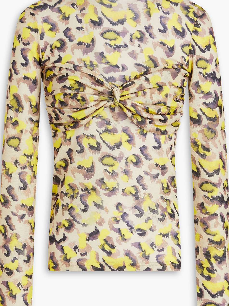 knotted leopard-print jersey turtleneck top