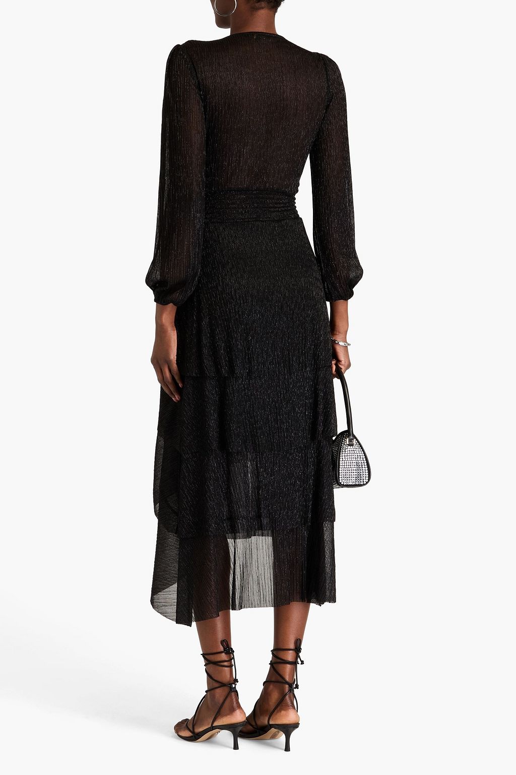 MAJE Tiered metallic knitted midi dress