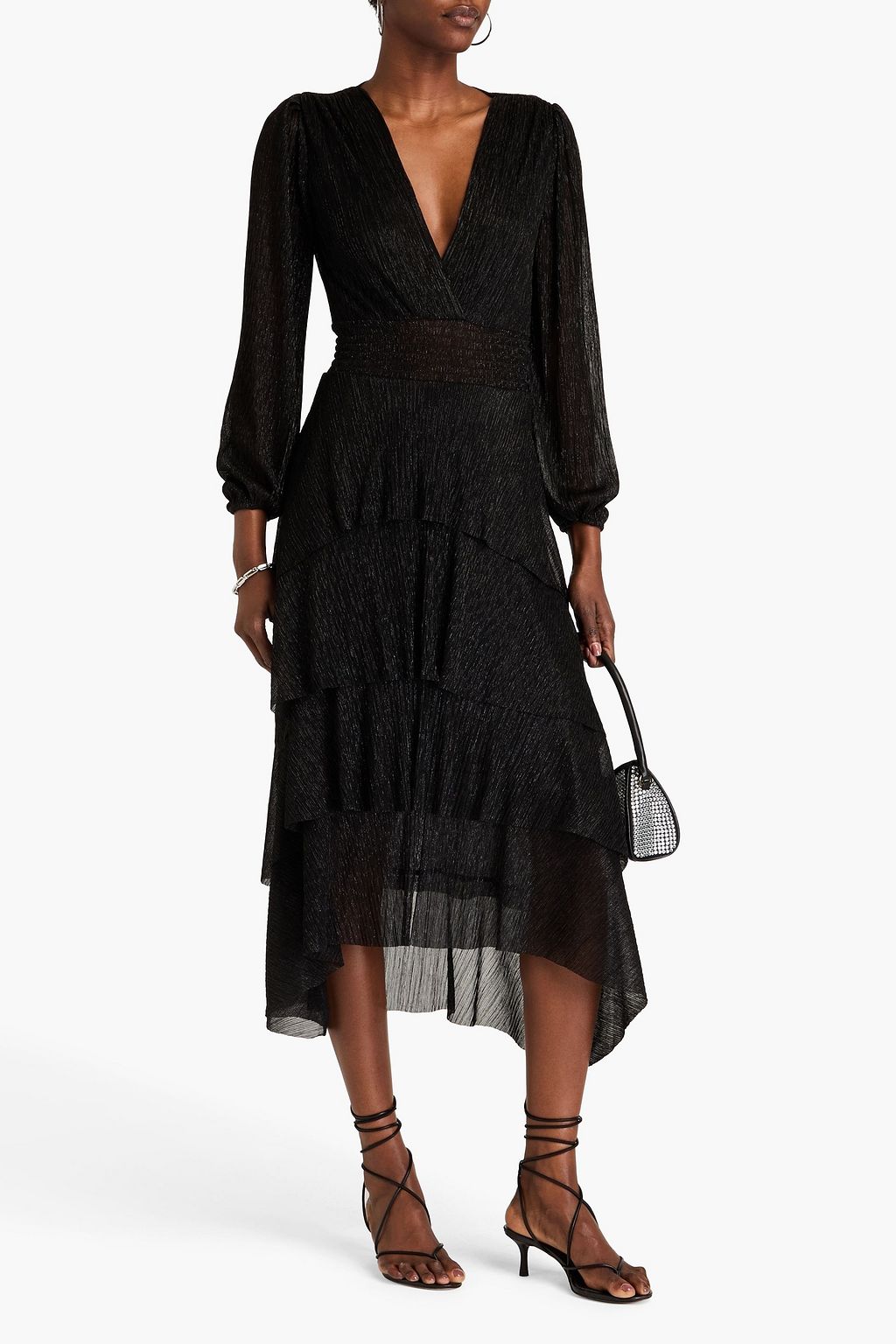 MAJE Tiered metallic knitted midi dress