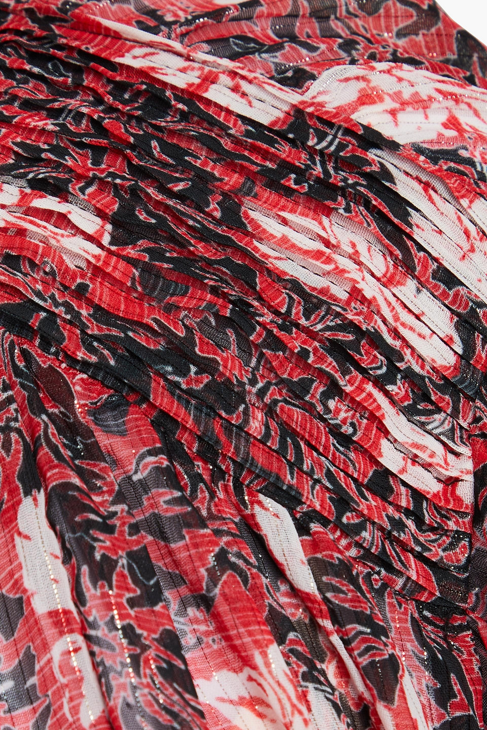 Shop Maje Pleated Metallic Floral-print Chiffon Mini Dress In Red